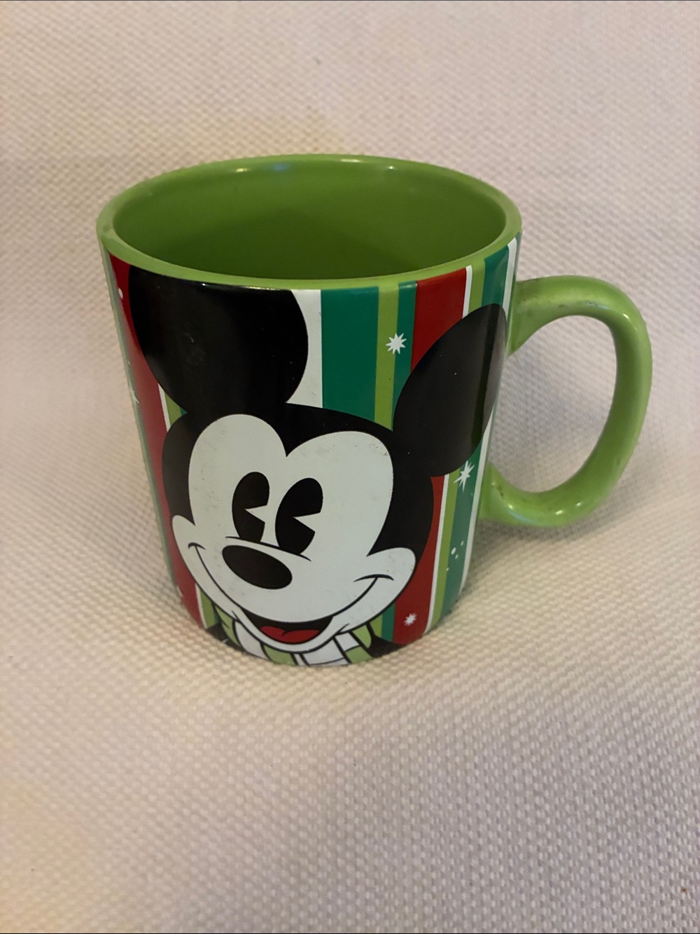 Disney Galerie Holiday Mickey Mouse Green Striped Ceramic Oversized Mug
